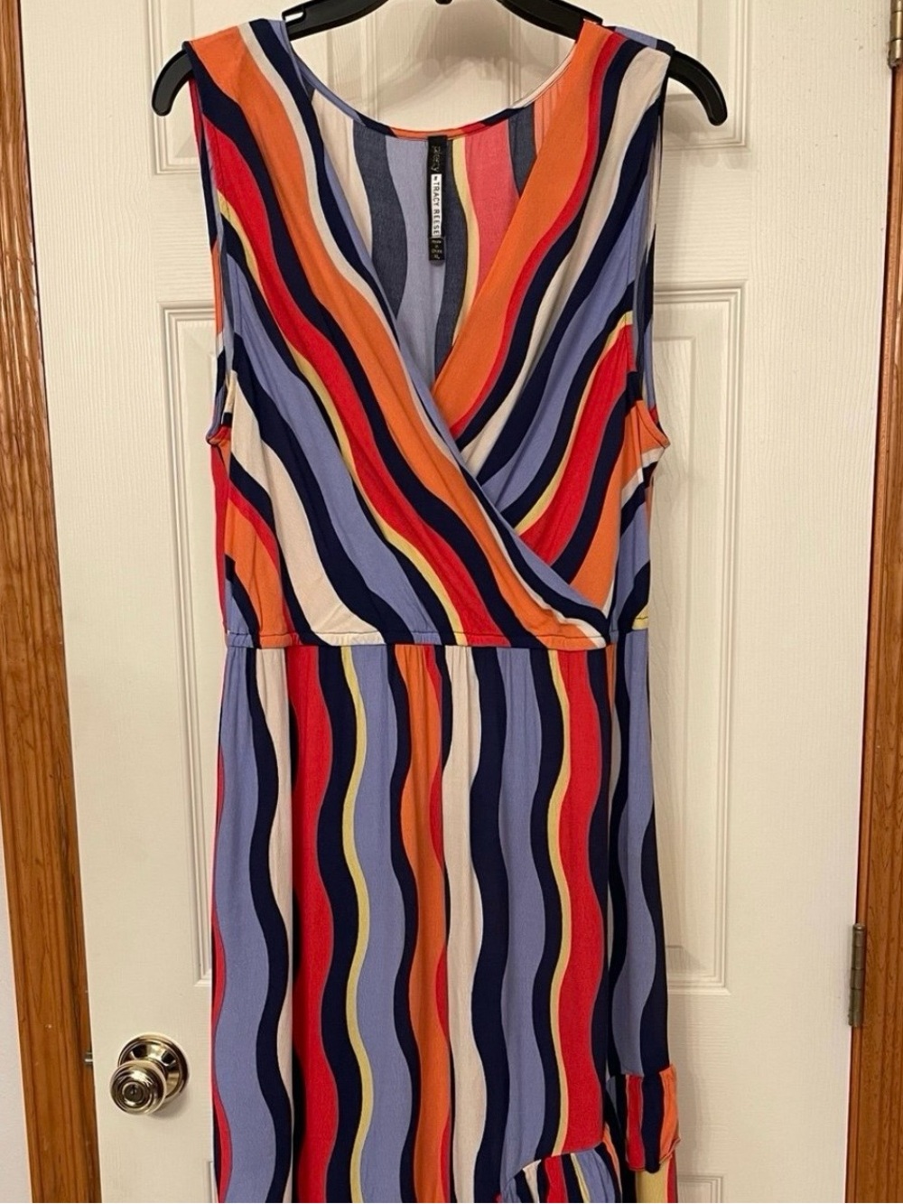 Plenty by Tracy Reese Multicolor Wave-Print Midi Dress - Blue/Orange/Red XL